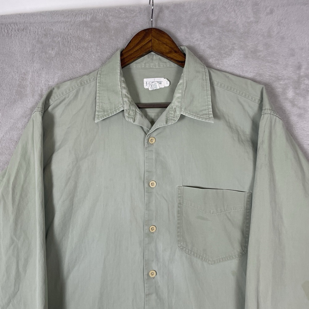 Vintage J. Crew Shirt Mens Large Tall Oarsman Corduroy Collar Tan Brown Button
